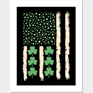 Vintage St Patricks Day Irish American Flag Shamrock Posters and Art